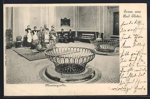 AK Bad Elster, Marienquelle mit Besuchern