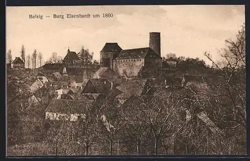 AK Belzig, Ortsansicht mit Burg Eisenhardt um 1860