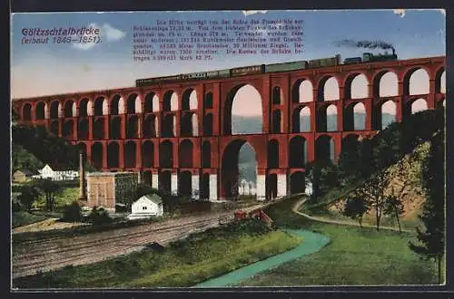 AK Göltzschtal, Göltzschtalbrücke mit fahrendem Zug