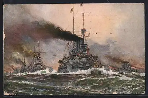 Künstler-AK Willy Stoewer: Die deutsche Hochseeflotte 1907, Kriegsschiffe