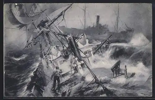 Künstler-AK Stoewer: englischer Segler wird torpediert