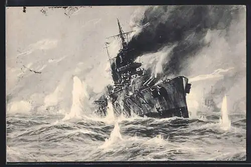 Künstler-AK Stoewer: Seegefecht in der Nordsee, 24.1.1915