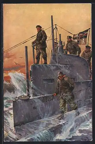 Künstler-AK Willy Stoewer: auf dem Kommandoturm eines U-Bootes