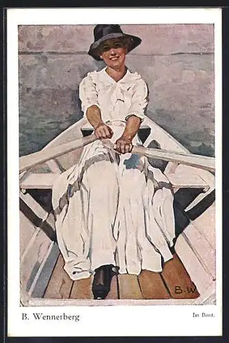 Künstler-AK Brynolf Wennerberg: Im Boot, Junge Dame