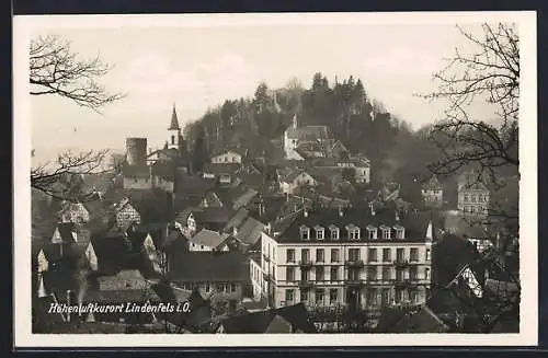 AK Lindenfels i. O., Totalansicht mit Hotel Odenwald aus der Vogelschau