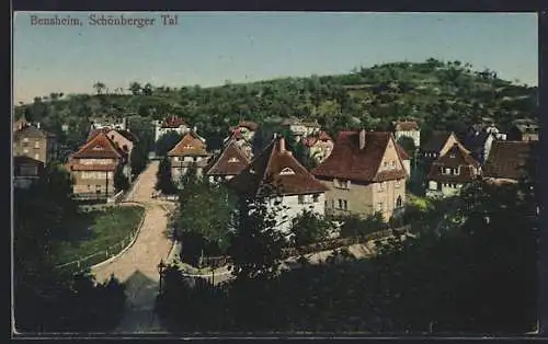 AK Bensheim /Schöneberger Tal, Blick auf den Ort aus der Vogelschau