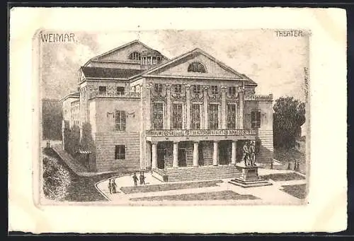 Künstler-AK Weimar / Thüringen, Theater mit Vorplatz