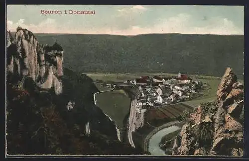 AK Beuron i. Donautal, Ortsansicht von den Felsen aus