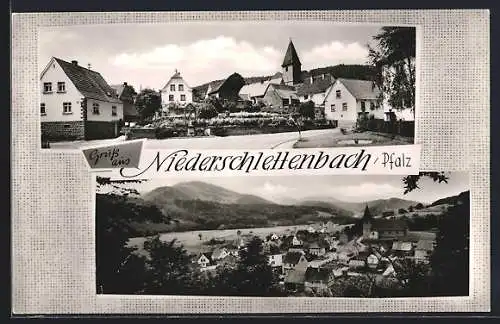 AK Niederschlettenbach, Marktplatz und Ortsansicht