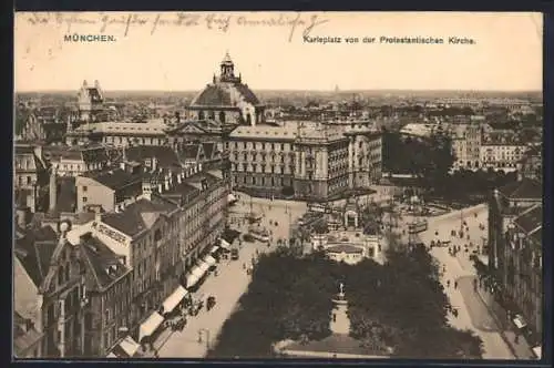 AK München, Karlsplatz von der Protestantischen Kirche, Strassenbahn