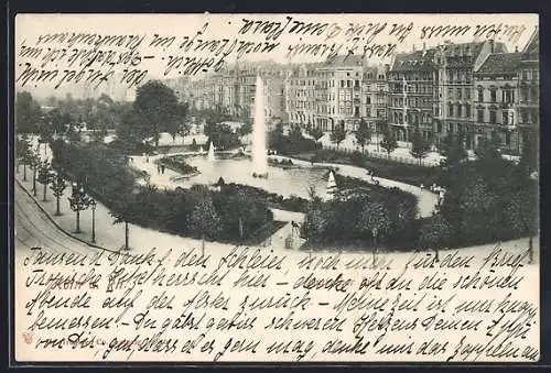 AK Köln-Neustadt, Deutscher Ring mit Springbrunnen