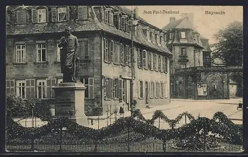 AK Bayreuth, Jean-Paul-Denkmal mit Eingang zum Kgl. Hofgarten