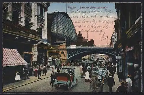 AK Berlin, Bahnhof Friedrichstrasse mit Automobilen