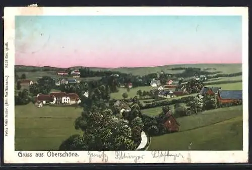 AK Oberschöna, Ortsansicht aus der Vogelschau