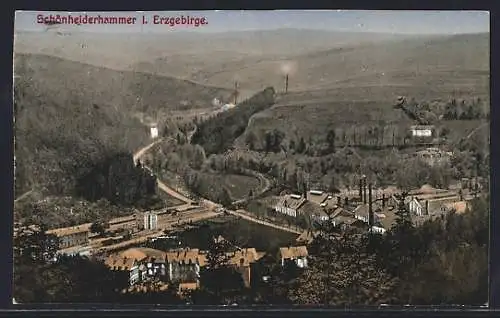 AK Schönheiderhammer i. Erzgebirge, Ortsansicht mit Bahnhof und Fabriken