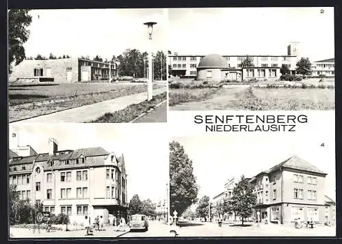 AK Senftenberg /Niederlausitz, Ortsansichten, Volksschwimmbad, Planetarium, HO-Kaufhaus Magnet