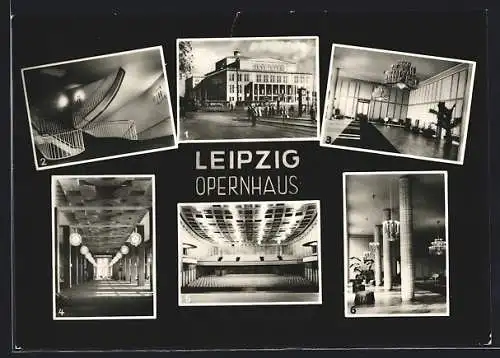 AK Leipzig, Opernhaus, Aussenansicht und Innenansichten