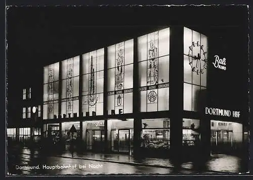 AK Dortmund, Bali-Kino im Hauptbahnhof bei Nacht