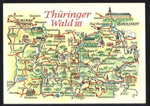 AK Rudolstadt, Landkarte des Ortes mit Umgebung im Thüringer Wald