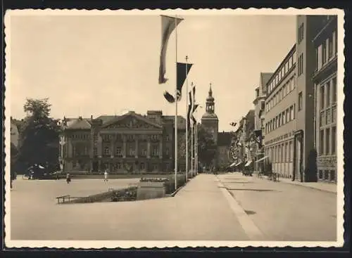 Foto-AK Bautzen /Sa., Ortsansicht mit -Fahnen