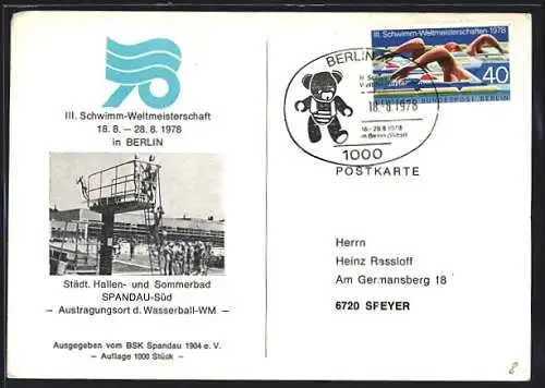 AK Spandau /Berlin, III. Schwimm-Weltmeisterschaft 1978, Städt. Hallen- und Sommerbad, Austragsort der Wasserball-WM