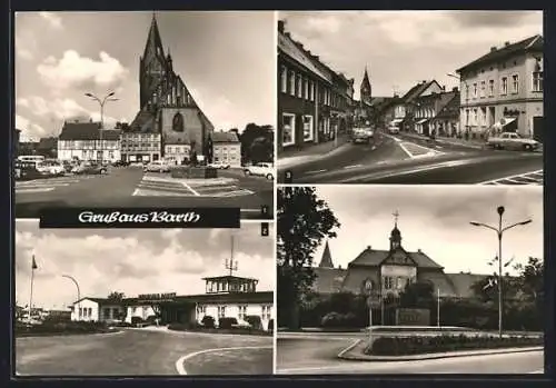 AK Barth, Flughafen, Ernst-Thälmann-Strasse und Platz der Freiheit und Burg