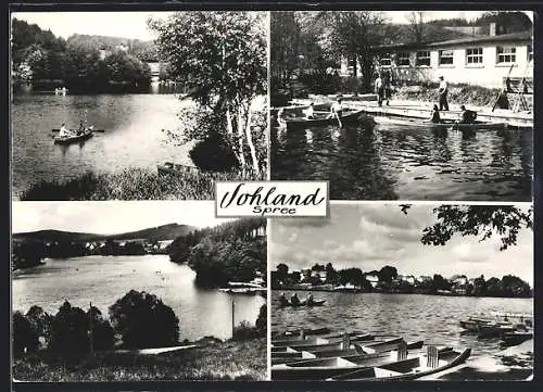 AK Sohland a. d. Spree, Stausee mit Besuchern in Ruderbooten