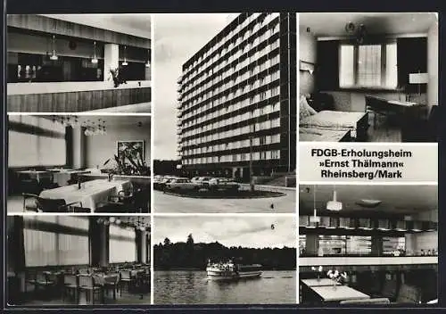 AK Rheinsberg, FDGB-Erholungsheim Ernst Thälmann, Rezeption, Cafe, Restaurant, Aussenansicht