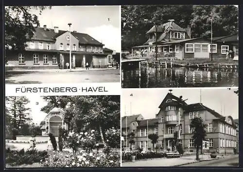 AK Fürstenberg /Havel, Gaststätte Anglerheim, Rathaus, Bahnhof