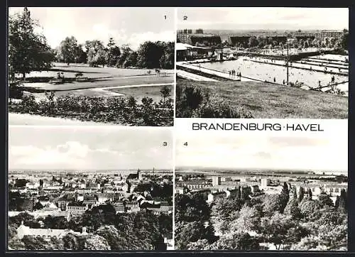 AK Brandenburg / Havel, Volksbad Marienberg, Stadtpanorama