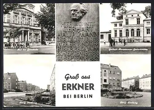 AK Erkner bei Berlin, Gerhart-Hauptmann-Gedenkstätte, Rat der Gemeinde, AWG Siedlung