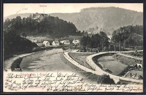 AK Scharfenstein i. Erzgeb., Ortsansicht mit Schloss