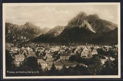 AK Füssen, Ortsansicht mit Säuling