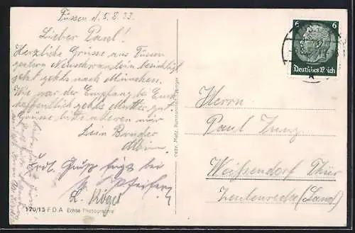 AK Füssen, Ortsansicht mit Säuling