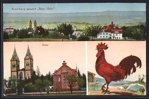AK Arenberg, Ortsansicht, Kirche, Roter Hahn