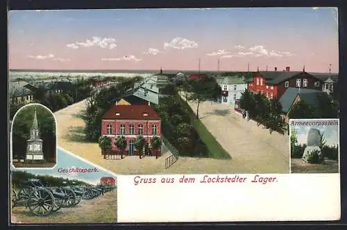 AK Lockstedter Lager, Geschützpark, Denkmal, Armeecorpsstein und Gesamtansicht