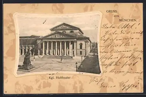 AK München, Kgl. Hoftheater im Passepartout