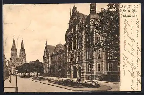 AK Köln a. Rh., Justizgebäude und Kölner Dom