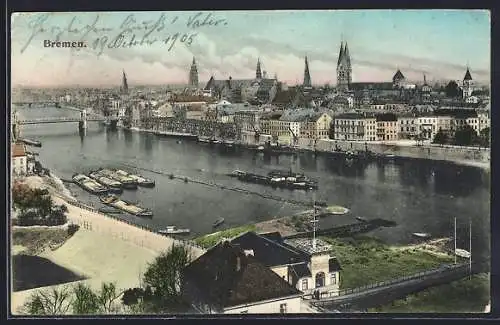 AK Bremen, Ortsansicht mit Hafen
