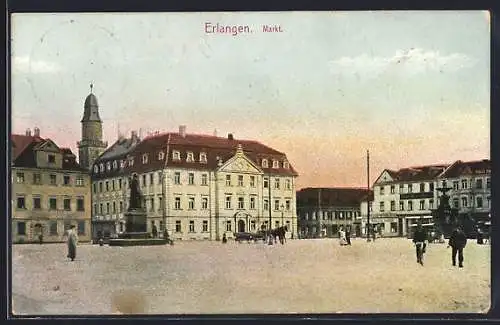 AK Erlangen, Ortsansicht mit Markt und Fuhrwerken