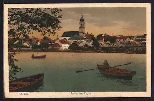 AK Roding / Regensburg, Partie am Regen mit Kirche
