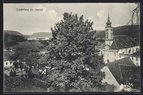 AK Schäftlarn im Isartal, Ortsansicht mit Kirche
