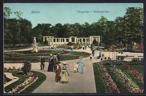 AK Berlin, Tiergarten-Rosengarten mit Spaziergängern