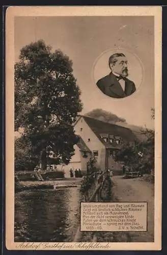 AK Achdorf / Wutachtal, Gasthof zur Scheffellinde, Portrait von Scheffel