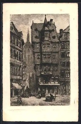 Künstler-AK Alt-Frankfurt, Der alte Markt mit Blick auf den Dom