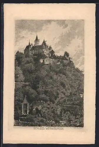 Künstler-AK Wernigerode, Blick auf das Schloss