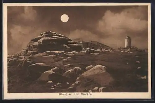 Künstler-AK Brocken, Abend auf dem Brocken