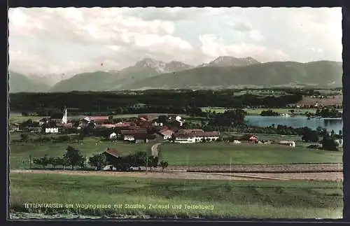 AK Tettenhausen am Wagingersee, Ortsansicht mit Staufen, Zwiesel und Teisenberg