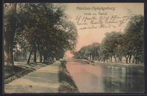 AK München-Nymphenburg, Partie am Kanal