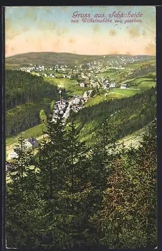 AK Schönheide / Erzg., Ortsansicht von der Wilhelmshöhe aus gesehen